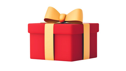 Poster - Vibrant red gift box wrapped with a silky golden ribbon and a neatly tied bow in a 3D cartoon with a transparent background and cutout style