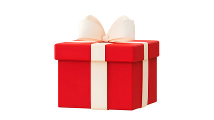 Poster - Sophisticated Minimalist 3D Red Gift Box with Matte Texture and Soft White Ribbon   Isolated on Transparent Background Festive and Elegant Design for or Product Packaging