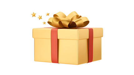 Poster - Elegant 3D rendering of a premium gold present with a glossy metallic finish decorated with a deep red ribbon and a perfectly symmetrical bow  Transparent background cutout format