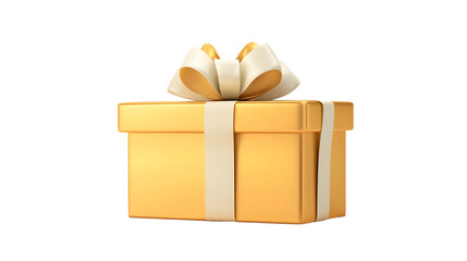 Poster - 3D cartoon of a luxurious golden gift box wrapped with a silky white ribbon and a neatly tied bow isolated on a transparent background cutout style