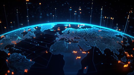 Poster - Futuristic Digital Earth with Glowing Lines of Connection and Data Points Representing Global Networking and Technology
