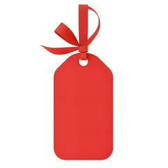 Poster - Elegant 3D rendering of a blank red gift tag with a glossy finish decorated with a neatly tied satin ribbon perfect for festive packaging and special occasions