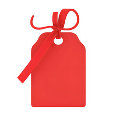 Poster - Lively red blank 3D gift tag with a smooth slightly glossy surface an elegantly folded ribbon and a punched hole for easy attachment making it perfect for festive holiday packaging greeting cards