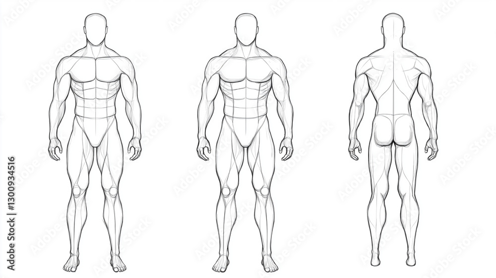 Physical Form Person Anatomical Study: Detailed illustration showcasing a front and back ...