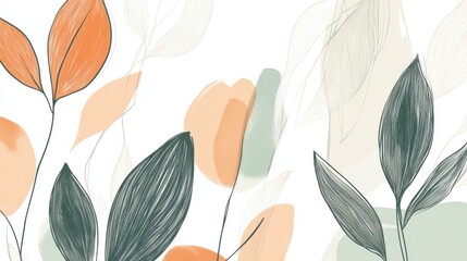 Poster - Soft pastel colors merging with delicate line drawings, presenting stylized botanical elements and geometric patterns, embodying serene artistic expression