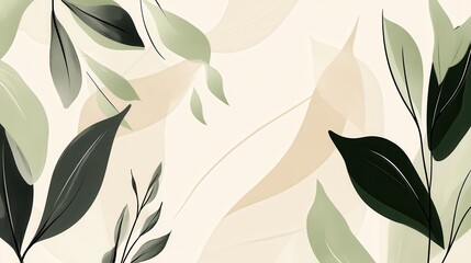 Fototapete - Layered green and beige botanical leaves forming sophisticated, minimalist pattern, providing serene visual texture for design projects and decorative surfaces