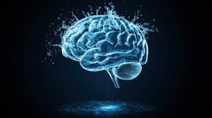 Poster - Conceptual Representation of a Brain Formed with Water Splash and Light Effects on Dark Background