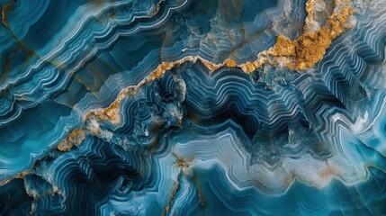 Poster - Luxurious blue agate with golden veins forming a mesmerizing pattern, perfect for backgrounds, textures, and design projects seeking a touch of elegance and natural beauty