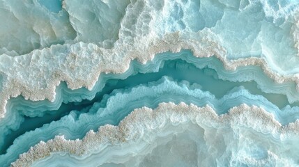 Poster - Mineral surface featuring light blue and white hues, forming elegant wavy shapes, ideal for creating stunning backgrounds and textures in various design projects