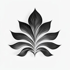 Leinwandbilder - Abstract Black and White Leaf Design with Geometric Pattern and Elegant Lines on White Background.