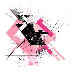 Aufkleber - Abstract Geometric Composition with Pink Accents and Splatter Details on White Background