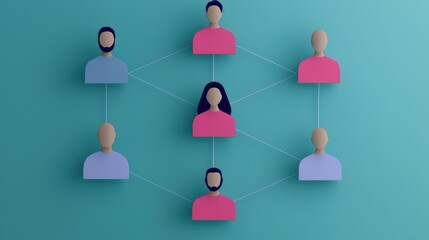 Poster - Organization chart infographics concept. Corporate Hierarchy Visualization with Connected Figures in Vibrant Colors