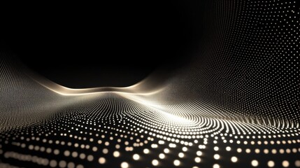 Poster - A digital landscape comprised of glowing particles on dark background
