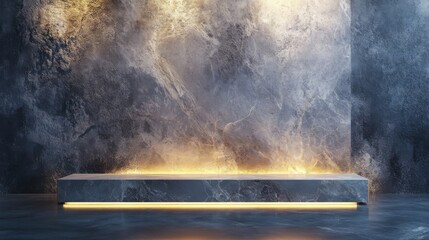 Poster - A dark textured wall with a glowing platform below it