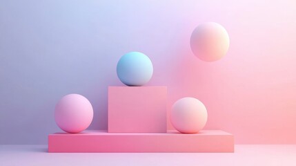 Poster - Geometric Shapes And Balls Displayed With Gradient Background Colors