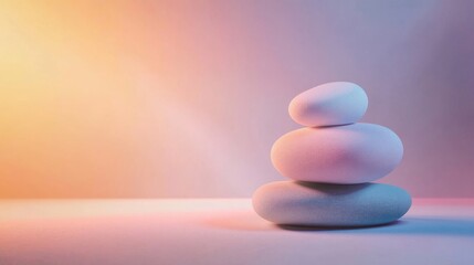 Poster - A minimalist stack of smooth stones on a soft colored background