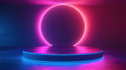 Poster - A futuristic stage with a glowing neon circle design element