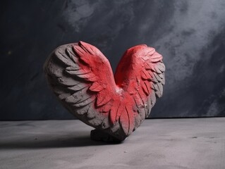 Poster - Red heart made of concrete with angel wings. Valentine's Day.