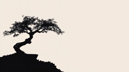 Poster - A Black Silhouette Of A Bonsai Tree On The Landscape