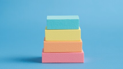 Poster - Neatly Stacked Colorful Geometric Shapes on Blue Background for Corporate Strategy Infographic