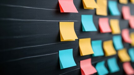 Aufkleber - Startup Planning Infographic with Colorful Sticky Notes Pinned on Wall