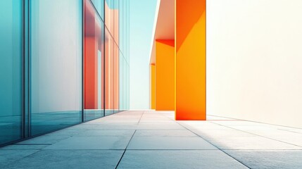 Poster - Modern architectural perspective featuring building facades and structural pillars
