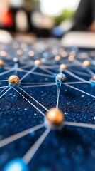 Poster - Connected spheres and blue networks represent interconnected technology concepts
