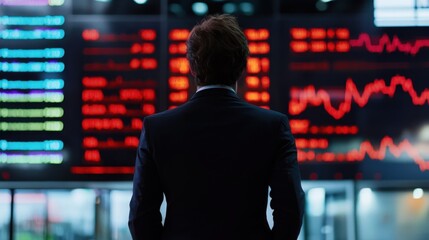 Poster - A man in a suit observes financial data on a screen