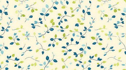 Aufkleber - Delicate springtime foliage pattern with teal, green, and leaf accents