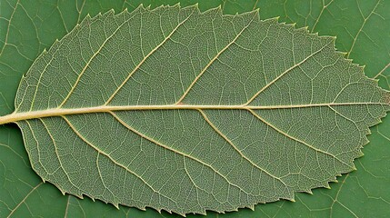 Detailed leaf venation of an alder tree leaf over a background