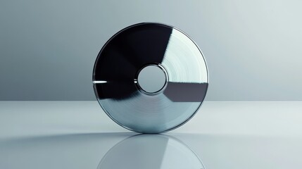 Poster - A reflective metallic disc shape object on a white surface
