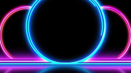 Poster - Vibrant Neon Circles with Glow Effect on Dark Background for Modern Designs and Themes