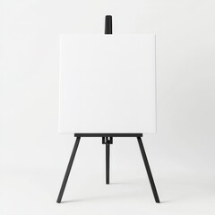 Poster - A minimalist shot of a blank square canvas on a black easel against a white background.