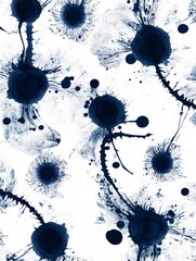 Wall Mural - a pattern of tie-dye designs in indigo and white. the design features soft edges with ink blots crea