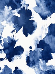 Wall Mural - a pattern of tie-dye designs in indigo and white. the design features soft edges with ink blots crea