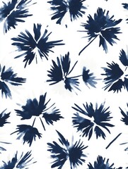 Wall Mural - a pattern of tie-dye designs in indigo and white. the design features soft edges with ink blots crea