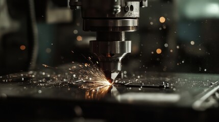 Poster - A close view of a metal drilling machine operating
