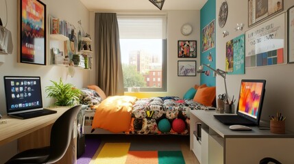 Poster - A bright and modern bedroom with vibrant color and design
