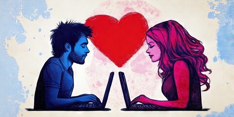 online dating concept with couple finding love on social media sites and internet apps