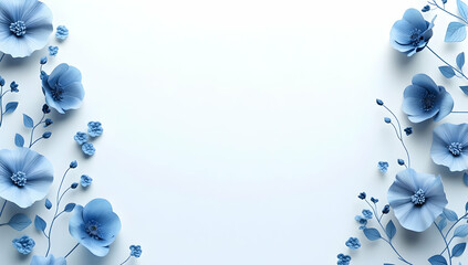 Poster - Beautiful blue flowers border a white background