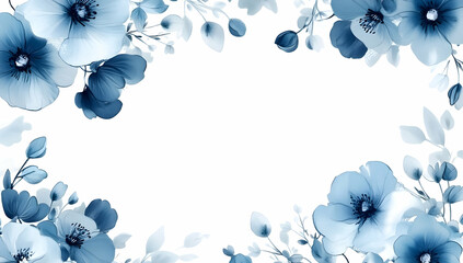 Poster - Beautiful blue flowers border a white background