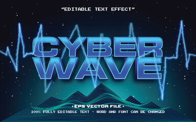 Poster - Cyber Wave editable text effect vector template with 3d style