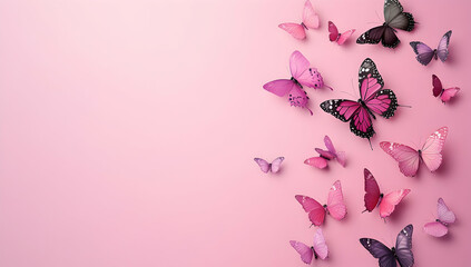Poster - 3D butterflies flying on a pink and purple background