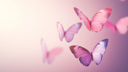 Poster - 3D butterflies flying on a pink and purple background