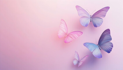 Poster - 3D butterflies flying on a pink and purple background