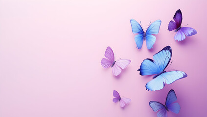 Poster - 3D butterflies flying on a pink and purple background