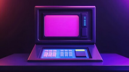Poster - A retro futuristic computer device with illuminated keyboard and screen
