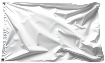 Poster - wrinkled white flag displayed against plain background, ideal for mockups or design projects. fabric texture adds depth and realism to image