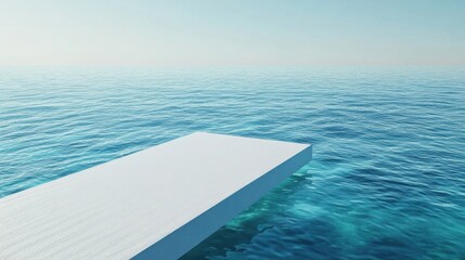 Poster - A white diving board projecting over expansive blue ocean water