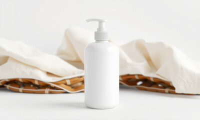 Poster - clean, white soap bottle mockup stands prominently against soft background, ideal for showcasing product designs or branding. minimalist aesthetic enhances its appeal